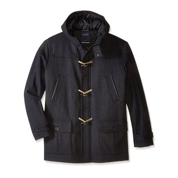 NWT Nautica Men's Tall Wool-Blend Full Zip Toggle Coat Size L Navy $250 8C008 - Picture 1 of 1